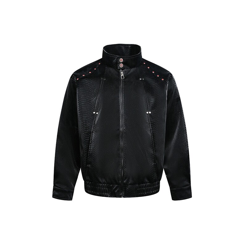 高级感蟒蛇纹理感立领短款宽松痞帅皮衣夹克P115K229，男装夹克，星座216-1