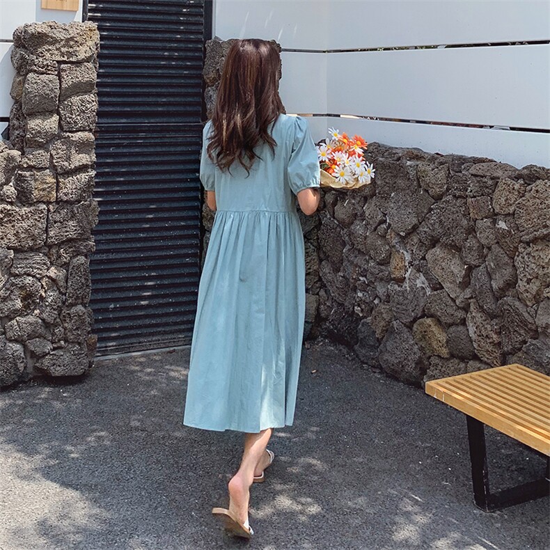 2022年夏季时尚潮流舒适短袖连衣裙中长款纯色气质，女装连衣裙，奕薇雅