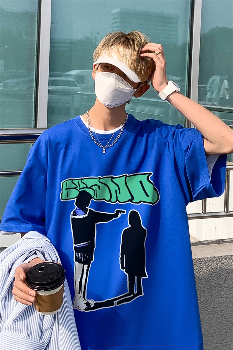 B239-1263-P28人像创意字母印花夏季重磅落肩袖短袖t恤美式,男装T恤,星座514-2(原B239)