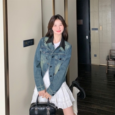 特惠女装女士牛仔外套2025秋季新品拼接领刺绣复古上衣休闲牛仔衣，女装短外套，纯色衣恋