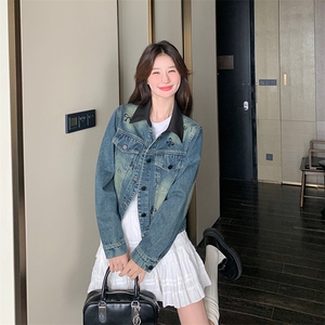 特惠女装女士牛仔外套2025秋季新品拼接领刺绣复古上衣休闲牛仔衣图片