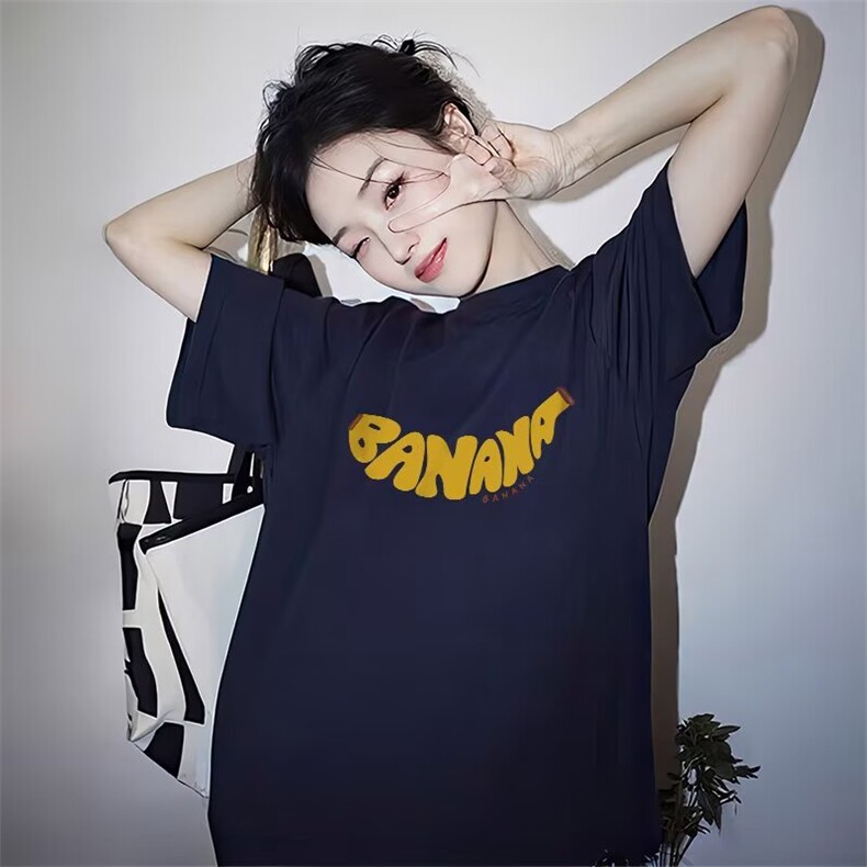 美式复古短袖t恤女夏季2025新款设计感小众宽松显瘦圆领正肩上衣图片