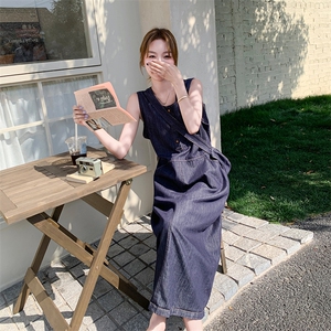 牛仔无袖连衣裙女夏季新款复古通勤显瘦A字中长裙图片