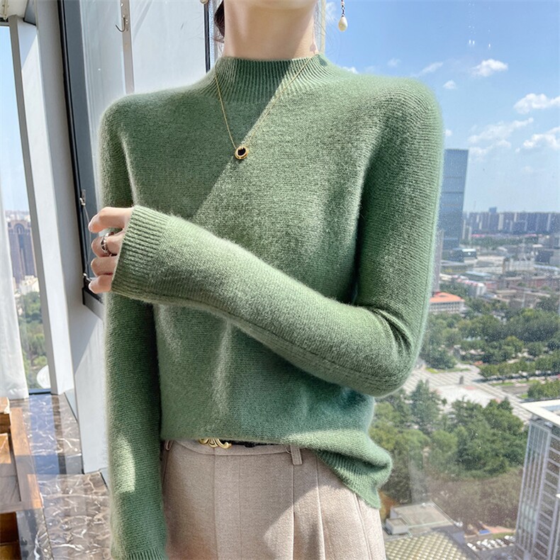 半高领羊毛衫女100羊毛打底衫秋冬新款洋气针织衫毛衣内搭,女装羊毛衫,魅途羊绒