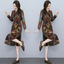 202021年秋季新款棉麻连衣裙印花休闲长袖棉麻连衣裙子,女装连衣裙,欣贝拉