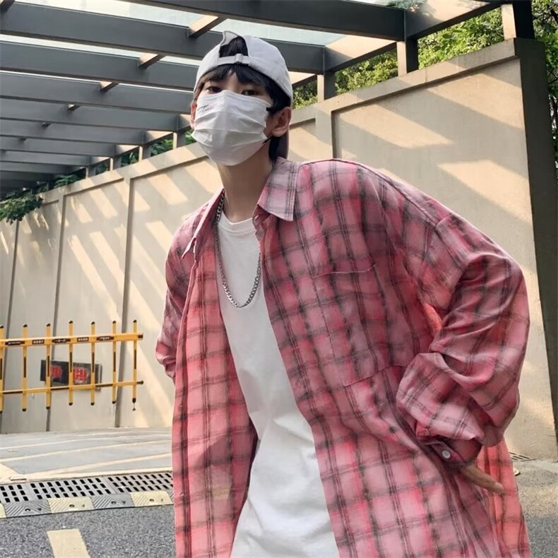 美式ins格子衬衫男春秋季痞帅长袖衬衣C1142P40,男装衬衫,星座1116-2
