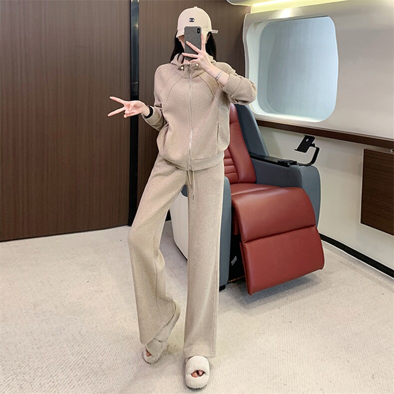 女冬季新款连帽拉链外套阔腿卫裤两件套,女装套装/套裙,江南