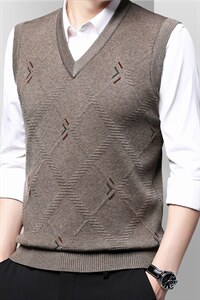 秋装V领坎肩背心男春秋季中老年男士2023新款时尚针织马甲上衣图片
