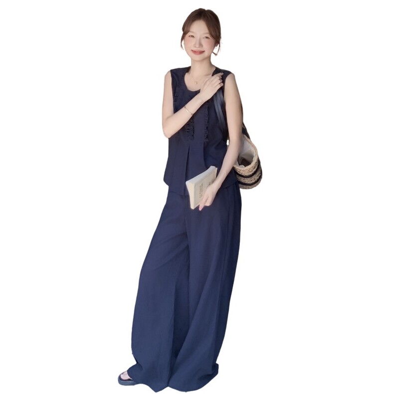 现货210-3273-P165-K218新款法式宽松马甲上衣配阔腿裤2025年夏季,女装套装/套裙,浙宝210（原浙宝191）