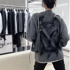 风格狗头图案马海毛毛衣圆领套头针织衫男女情侣同款长袖潮图片