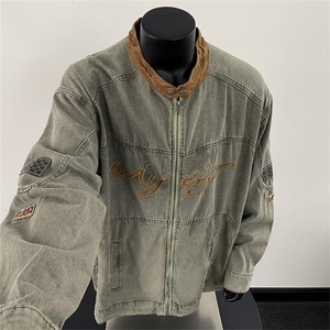 美式赛车服外套男春秋潮牌痞帅宽松休闲立领拉链夹克衫W6009-P82图片