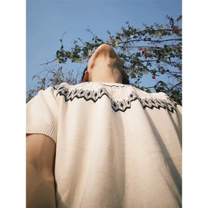 K141流行ins潮流无品牌费尔岛针织短袖男款正肩半袖新款气质慵懒图片