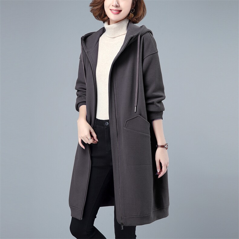 大码夹棉卫衣女士中长款遮屁股2024新款秋冬加厚拉链开衫连帽外套,女装卫衣/绒衫,莜菲儿