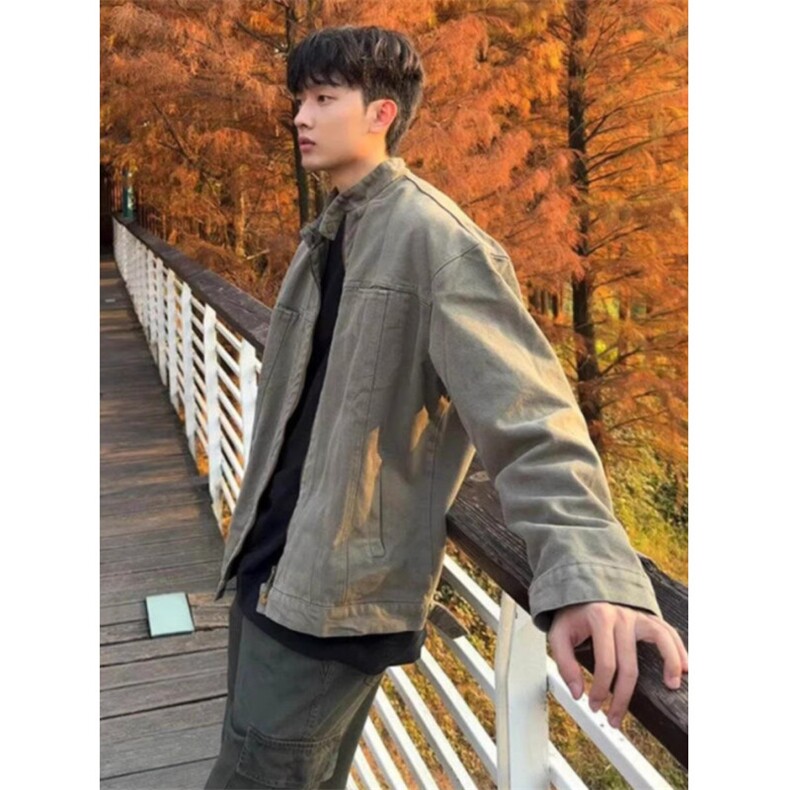 美式复古重磅水洗帆布哈灵顿外套男春秋立领设计感休闲夹克JK962,男装夹克,星座516A