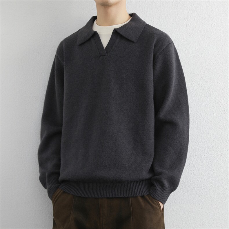 海鸥领针织毛衣2025款秋冬老钱穿搭高质量翻领POLO衫，男装针织衫/毛衣，星座914