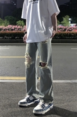 B221美式ins高街暗黑系小众拉链直筒牛仔裤LK23073-P65控88，男装牛仔裤，电商B221