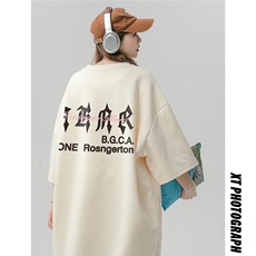 中性风新款夏季时尚百搭宽松字母印花100棉短袖T恤T1175P25控38，男装T恤，A247A