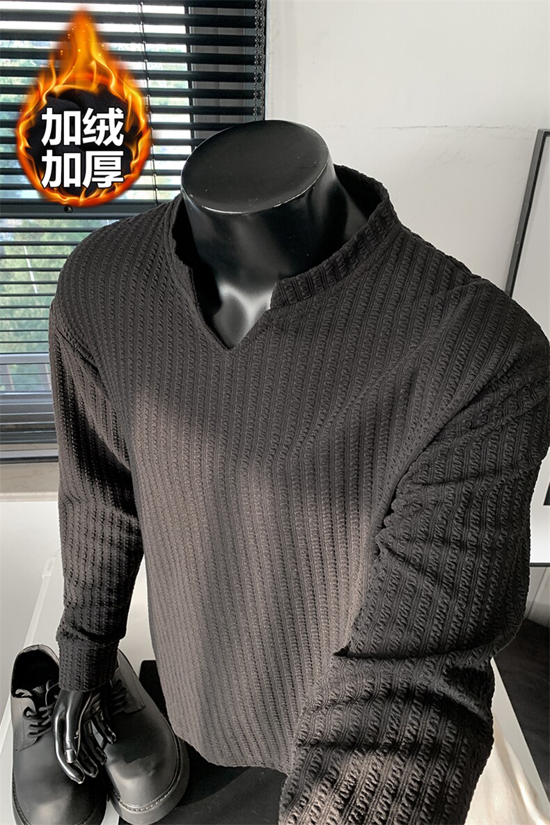 冬季抗寒400g高克重加绒v领纹理感内搭长袖T恤男T6002J加绒特P20,男装T恤,电商A001