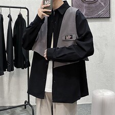 703-C278-P55秋季两件套休闲衬衫不对称小马甲，男装衬衫，星座703