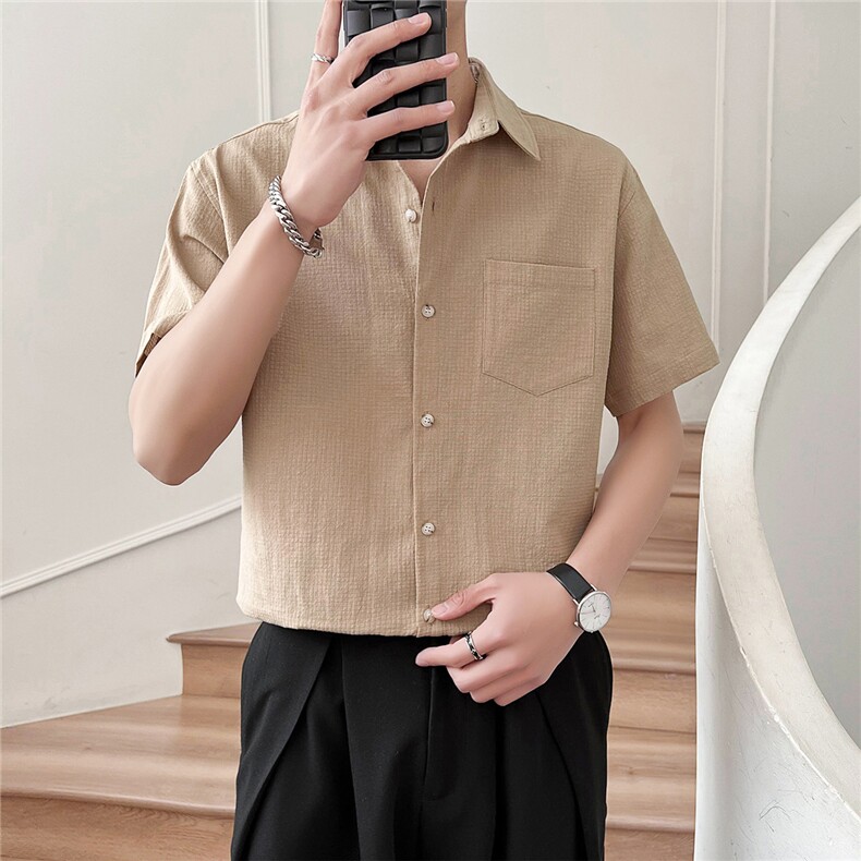 轻熟风纯棉衬衫短袖衬衫男装休闲宽松衬衣TZ99P50控78，男装T恤，电商B413