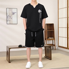 （版权注册仿款必究）风套装男夏季V领唐装新中式刺绣两件套，男装休闲套装，星座1206（原A206）
