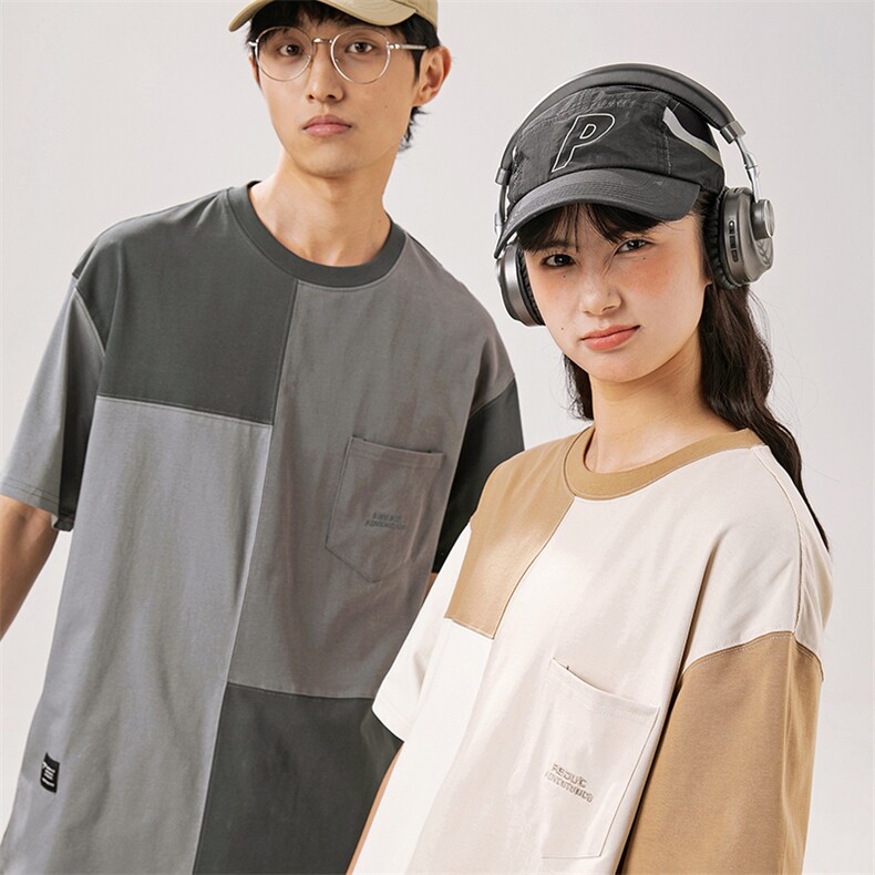 2024夏季新款男装日系潮牌纯棉拼色圆领宽松短袖休闲T恤T892-F55,男装T恤,电商A101（原外27）