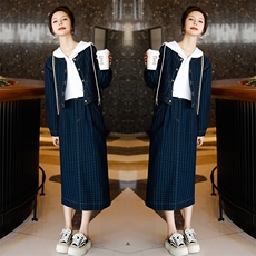 时尚显瘦牛仔套装女春季新款韩版气质百搭两件套裙子小香风外套，女装套装/套裙，秋水欣儿