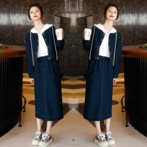 时尚显瘦牛仔套装女春季新款韩版气质百搭两件套裙子小香风外套图片