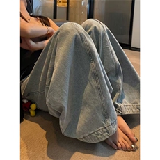 小个子美式复古浅色阔腿牛仔裤女辣妹宽松显瘦直筒裤休闲拖地长裤，男装牛仔裤，星座1210-1
