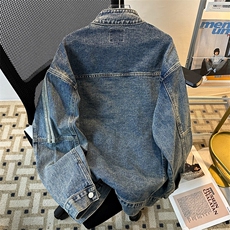 美式复古立领牛仔外套男女高街百搭水洗工装情侣夹克JK08946-P75，男装夹克，星座308B-1