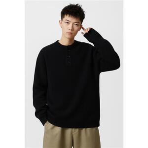 重磅76313-P70秋冬新款休闲亨利领毛衣外套男加厚针织打底衫图片