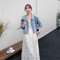 爱情魔鬼鱼套装女2025年夏季新款牛仔外套吊带长裙斜挎包三件套，女装套装/套裙，浙宝069