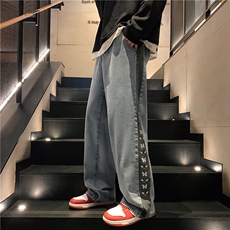 k1006-p55-控78M-5XL拉链拼色黄泥在高阶宽松大码牛仔裤cityboy，男装牛仔裤，星座116