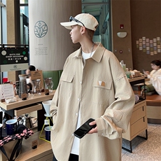 港风秋款男长袖衬衫华夫格工装口袋贴标休闲外套CS24P40，男装衬衫，星座1013-1