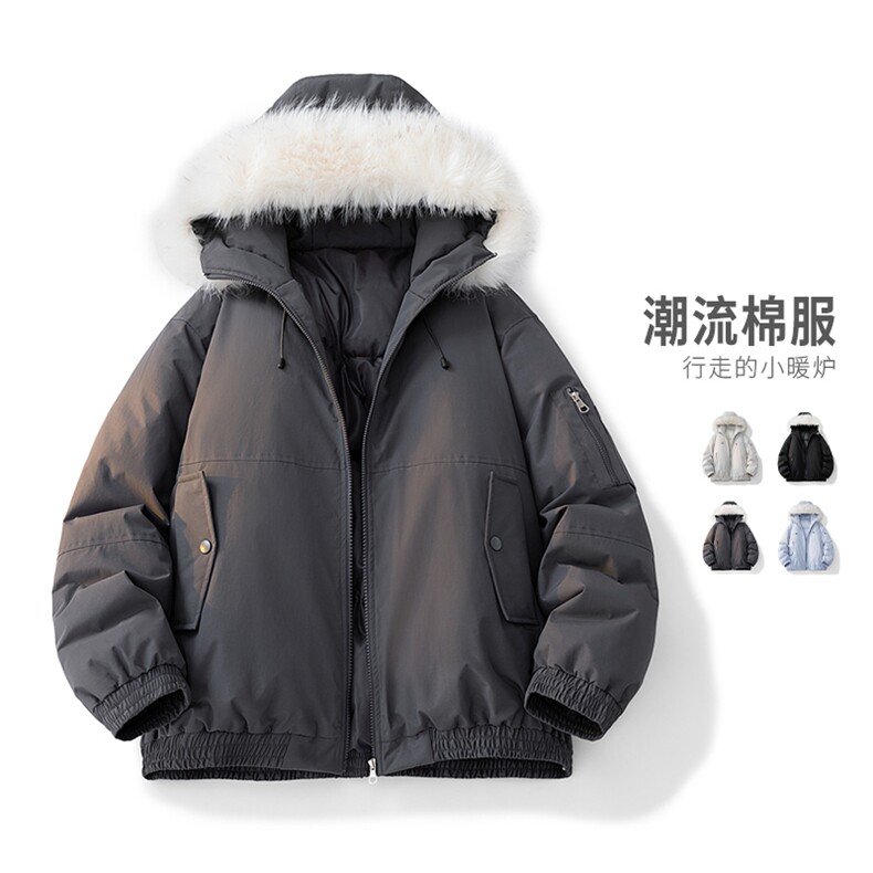 美式座山雕毛领连帽棉服男款冬季加厚保暖情侣棉衣MY2525-P100,男装棉衣,星座610（原A335）