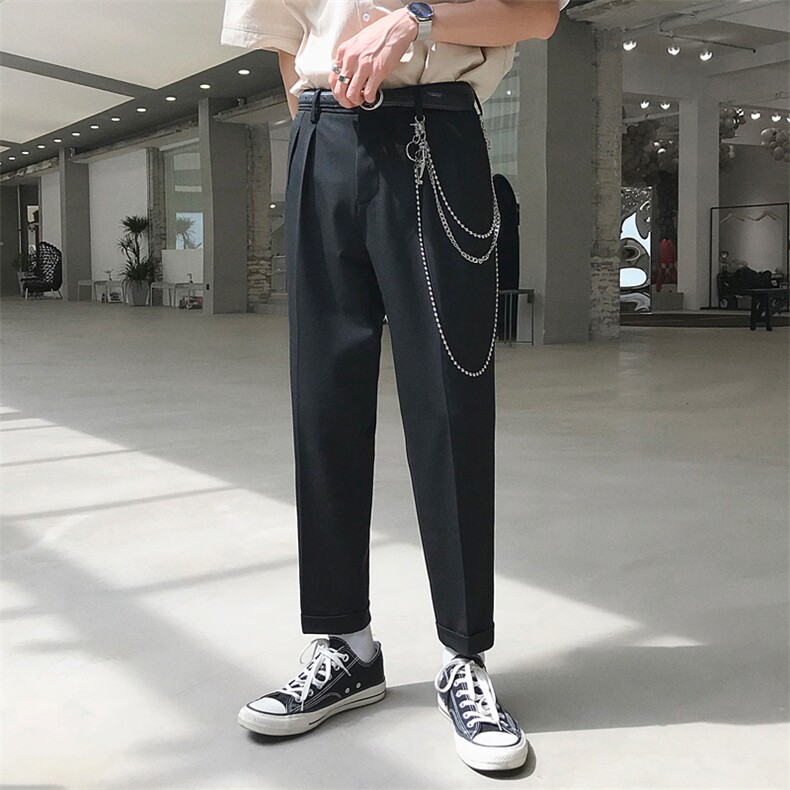 2021夏季薄款港风褶皱西裤男九分裤宽松垂感休闲裤A202K102P65图片