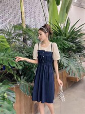 【现货】假两件连衣裙,女装连衣裙,巴黎魅影