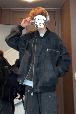 特批P80无差价春季cleanfit机车服pu皮扎染设计男夹克外套J5218，男装夹克，电商A001