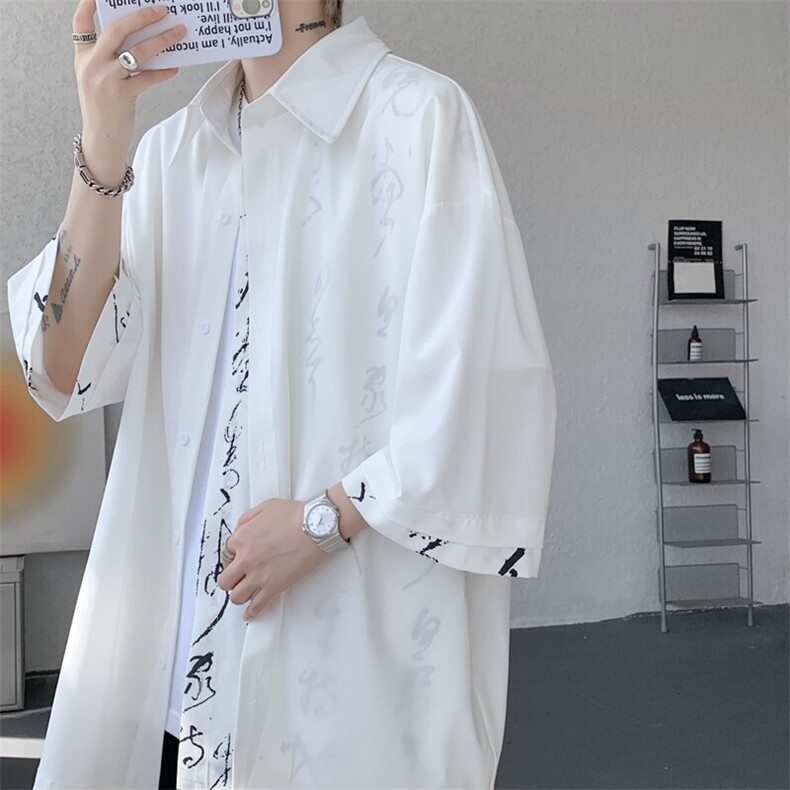 假两件短袖衬衫新中式风设计衬衣大码垂感冰丝外套DC1705特P35,男装衬衫,电商B238