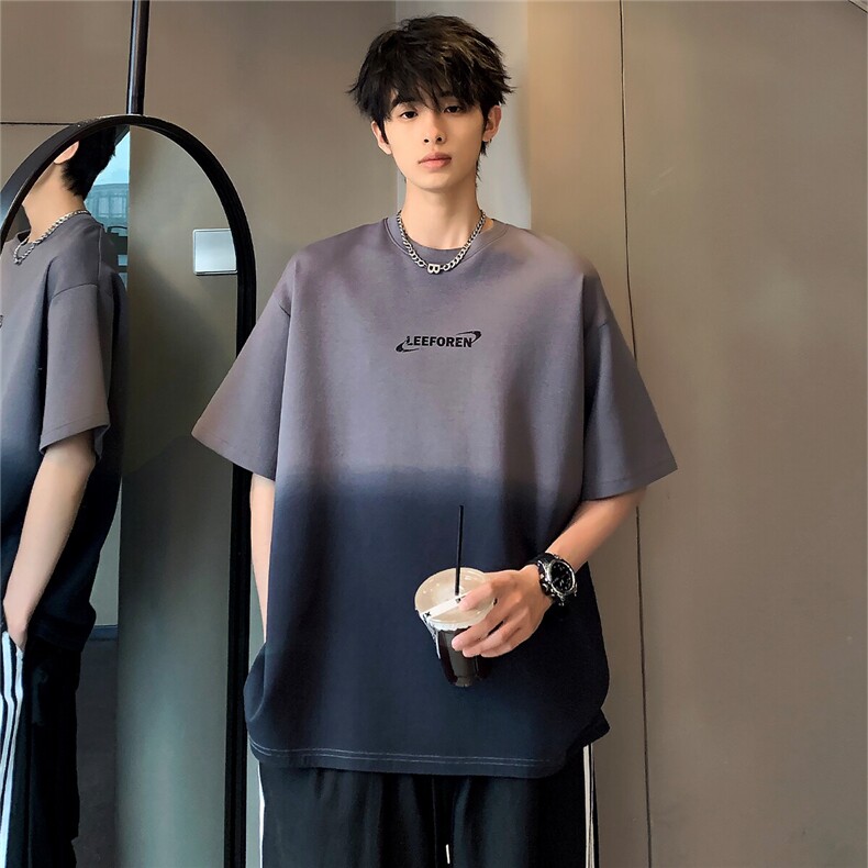 渐变扎染潮牌时尚短袖男夏季潮流百搭纯棉T609-P38图片