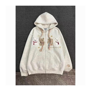 加绒加厚冬款男女连帽卫衣猫刺绣宽松夹克外套WY9044 P55加绒P60图片
