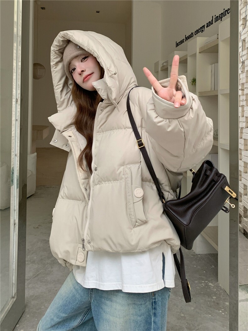 现货小个子连帽短款羽绒服女冬季新款白鸭绒洋气保暖外套面包服,女装羽绒服,网红馆