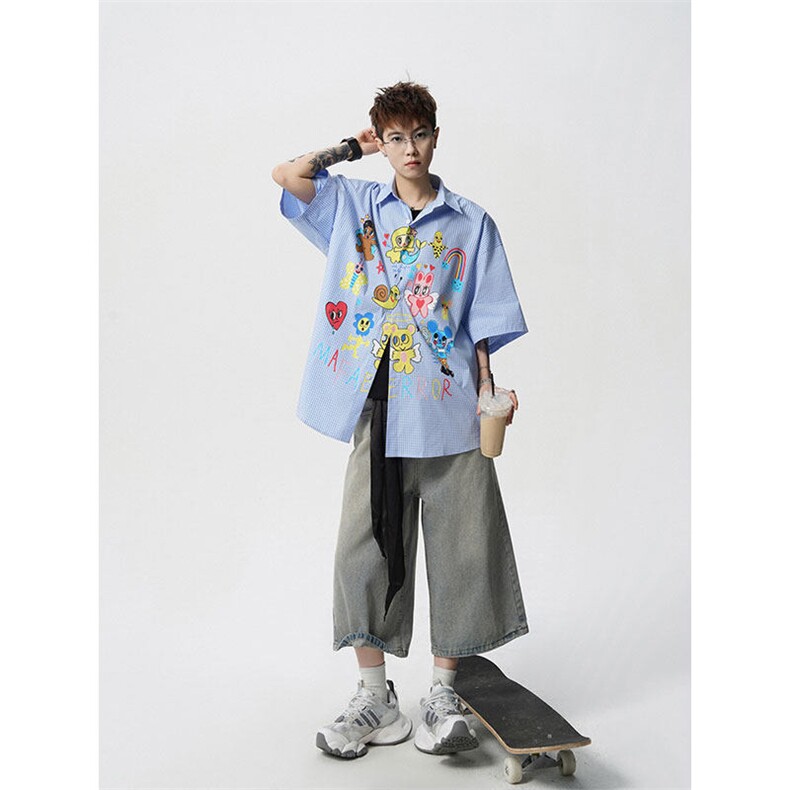 CS1128-P60控98高品质夏季新款设计感大码冰丝短袖情侣衬衫,男装衬衫,电商A059