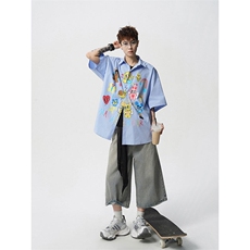 CS1128-P60控98高品质夏季新款设计感大码冰丝短袖情侣衬衫，男装衬衫，电商A059