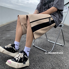 XZ213-DK007-P45控58港风大码麂皮绒绣标条纹运动休闲裤五分裤，男装牛仔裤，星座213