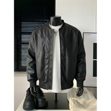 抖音得物高品质美式高街复古老钱风PU皮夹克外套男女短款机车皮衣，男装夹克，电商A486