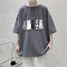 YT26100-P30亚短袖t恤男大码五分袖男宽松七分袖港风模特，男装T恤，电商A040