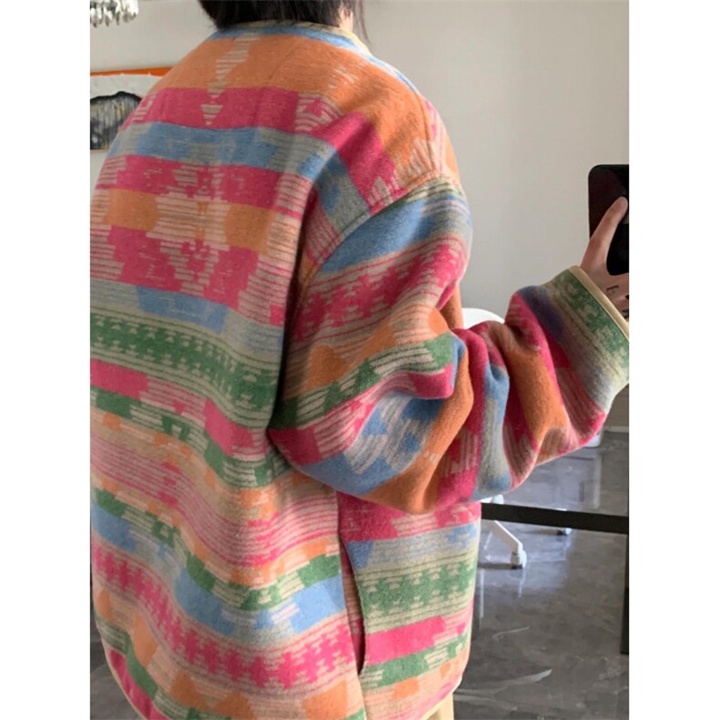 【有货】复古宽松民族风撞色V领彩虹夹克外套男3106CC-特P65,男装民族服装,星座1007（原301D）