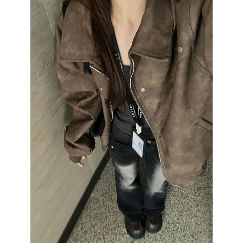 美式复古夹克痞帅翻领棒球服美拉德情侣皮衣513AJK2676P57,男装夹克,星座513A