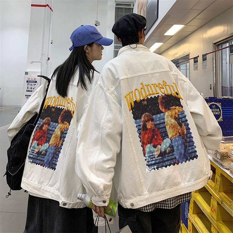 秋季港风大码不一样情侣学生印花牛仔外套男JK552-P6588图片